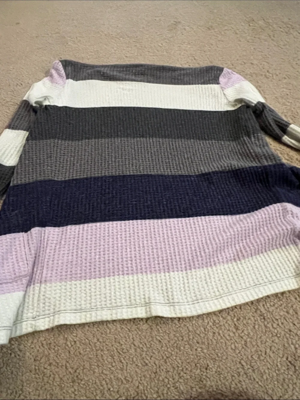 Justice Striped Waffle-Knit Open Cardigan in Gray, Navy & Lilac